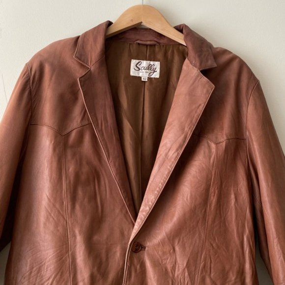 Scully VTG Genuine Leather Jacket Blazer Tan Cognac Sport Coat Lined Size 42 R - Picture 16 of 16